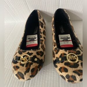MICHAEL Michael Kors Leopard Haircalf Ballet Flats with Gold Logo
